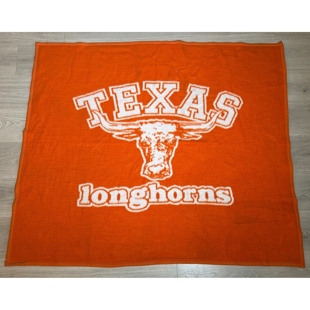 Texas Longhorns Vintage Biederlack Blanket Throw Burnt Orange Made in USA 55x46
